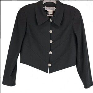 Vintage Carlisle Lightweight Wool Cashmere Blazer Black Minimalist Cropped Sz 4